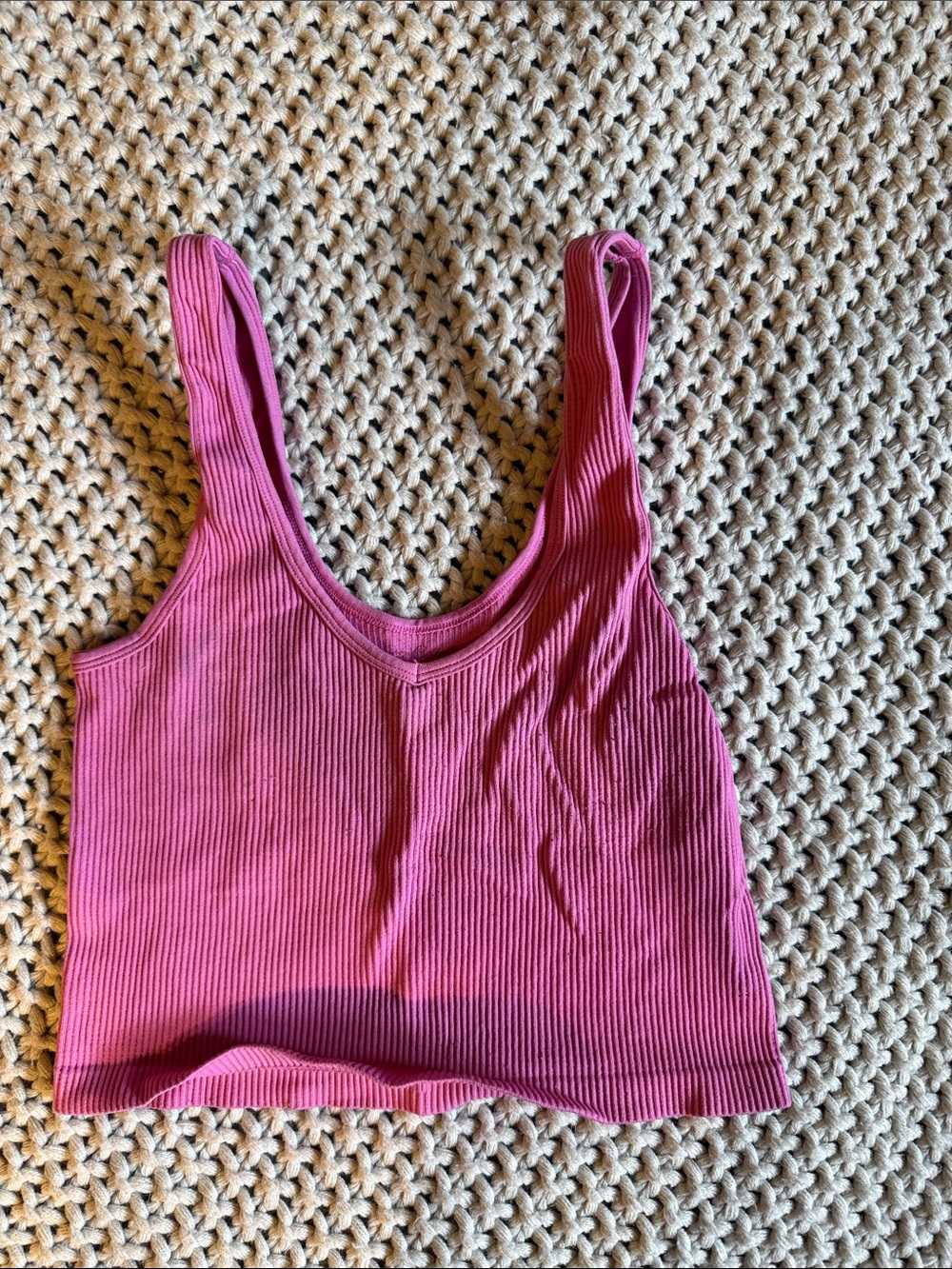Ribbed Pink V-Neck Crop Tank Top